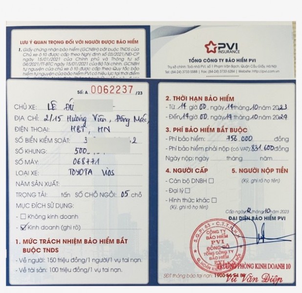 BẢO HIỂM TNDS XE Ô TÔ-PVI